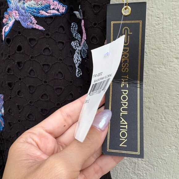 DRESS THE POPULATION | Abbie Floral Embroidered Eyelet Dress NWT Large Midi - Picture 6 of 11